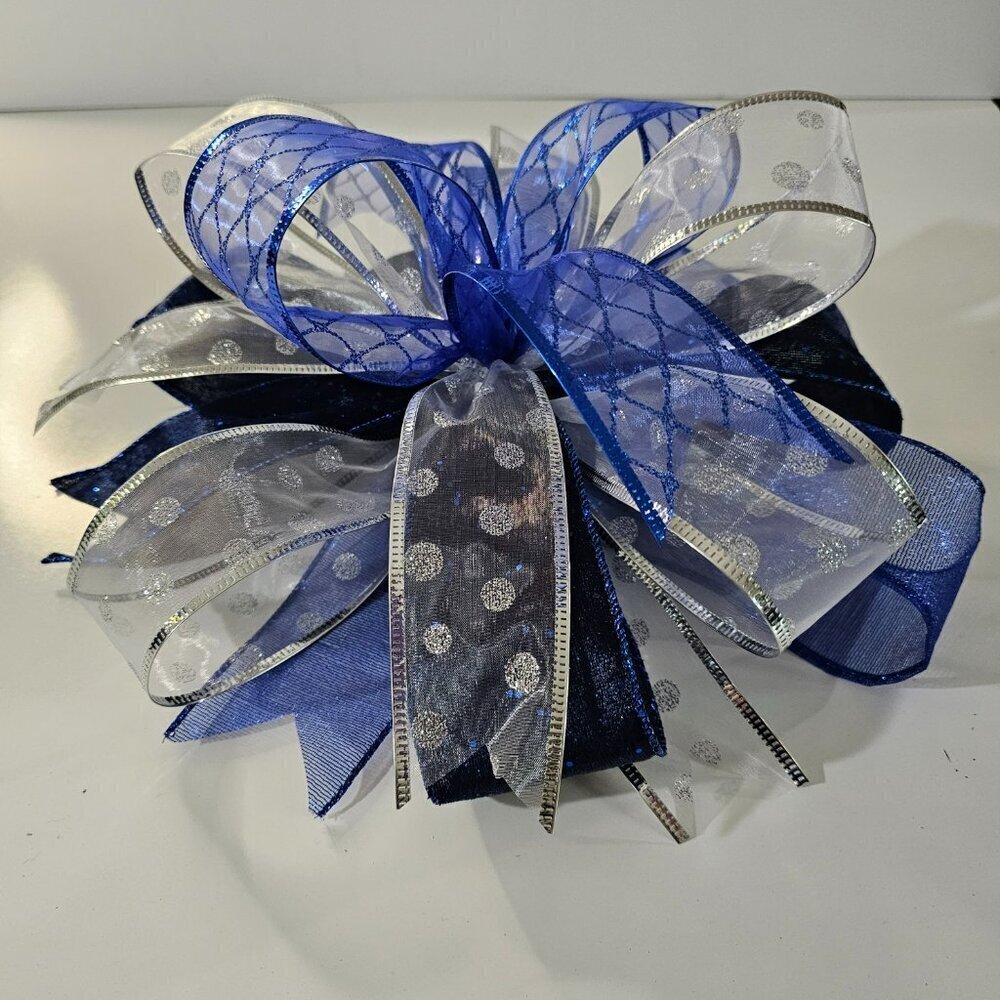 Larger Blue Silver Bow